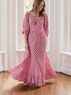 Pink Floral Maxi Dress with Keyhole Detail